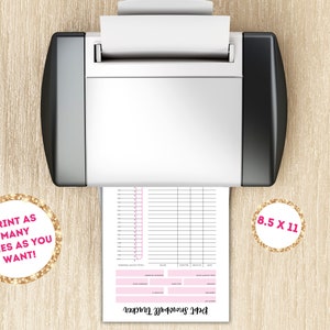 May include: Printable 8.5 x 11 inch planner with a pink and black design. The planner has a section for daily tasks and a section for notes. The text "And So The Journey Begins" is written at the bottom of the page.