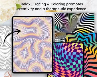 40+ Line Tracing & Coloring Pages, Stress Relief, Mindful Art, Art Therapy, Printable Coloring Book, Relaxation, Anxiety, Digital Coloring