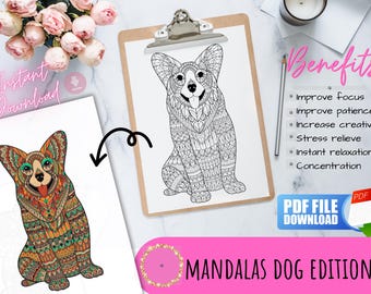 50+ Dog Coloring Mandalas Printable Pages | Adult & Kids Coloring | Animal Mandala Art Therapy | Mindful Activity for Relaxation
