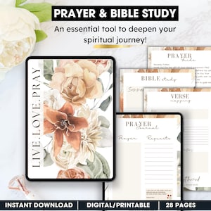 Prayer Journal, Printable & Digital Journal for Daily Devotions, Prayer and Reflections, Bible Study, Christian Journal, Spiritual Journal
