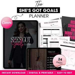 She’s Got Goals – Planner & Workbook | Editable Canva Template | Digital and Printable | Goal Planner