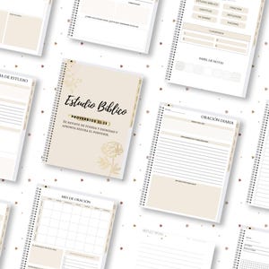 Peut inclure: Un ensemble de pages de planificateur imprimables avec un fond beige et des accents dor&eacute;s. Les pages comprennent des sections pour la pri&egrave;re quotidienne, l'&eacute;tude biblique et les listes de pri&egrave;re mensuelles. Les pages sont con&ccedil;ues pour aider les gens &agrave; organiser leur vie spirituelle.