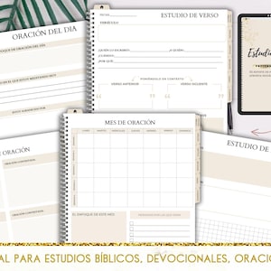 Peut inclure: Un ensemble de pages de planificateur imprimables pour l'&eacute;tude de la Bible, la tenue d'un journal et la pri&egrave;re. Les pages pr&eacute;sentent un fond beige avec du texte noir et des lignes pour &eacute;crire. Les pages sont con&ccedil;ues pour aider les gens &agrave; organiser leurs pens&eacute;es et leurs pri&egrave;res.