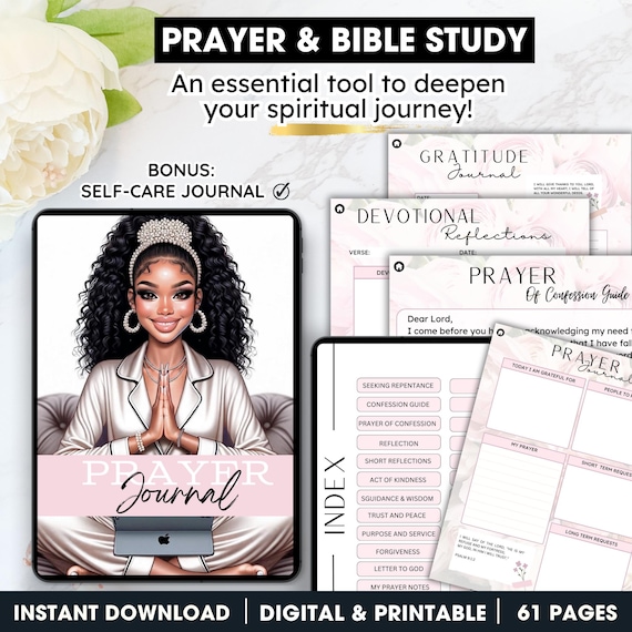 60+ Pages Prayer Journal | Bible Study Journal Printable | Digital Faith Planner | Christian Daily Devotional |Stickers