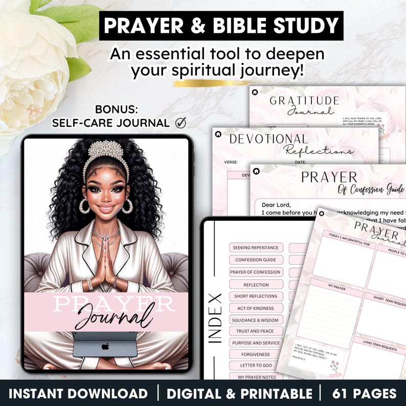 60+ Pages Prayer Journal | Bible Study Journal Printable | Digital Faith Planner | Christian Daily Devotional |Stickers image 1