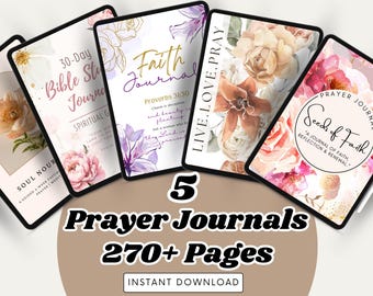 5 Beautiful Prayer Journals | Printable Devotional & Bible Study Journal |Prayer Journal Bundle | Christian Worksheets | Digital Journals