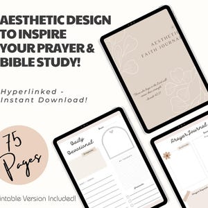 70+ Pages Prayer Aesthetic Journal | Digital Prayer & Bible Study Journal (Neutral Edition) | Printable Faith Prayer Journal | Bible Study