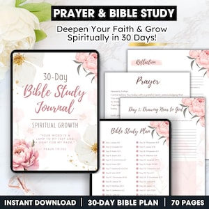 30-Day Bible Study Journal: Prayer Prompts & Scripture Reflection (Digital PDF)