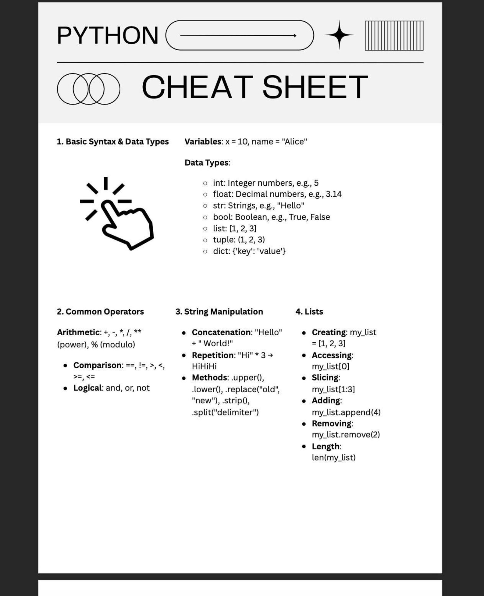 Python Cheat Sheet Guide, Study Guide, Programming, IT, Tech Related ...