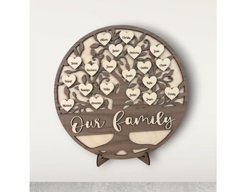 Personalized Family Names Frame - Custom Wood Gift for Mom & Grandma, Laser Engraved Family Tree, DIY Desktop Decor