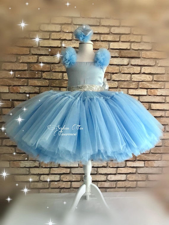 light blue tutu dress Tulle skirt XL 100% Polyester Skirt length from waist Light Blue Halter Neck Flower