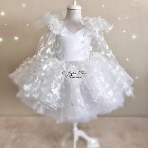 White Butterfly Birthday Baby Girl Dress, Flower Girl Dress