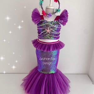 Sequin Mermaid Dress: Purple Tulle Costume with Headband