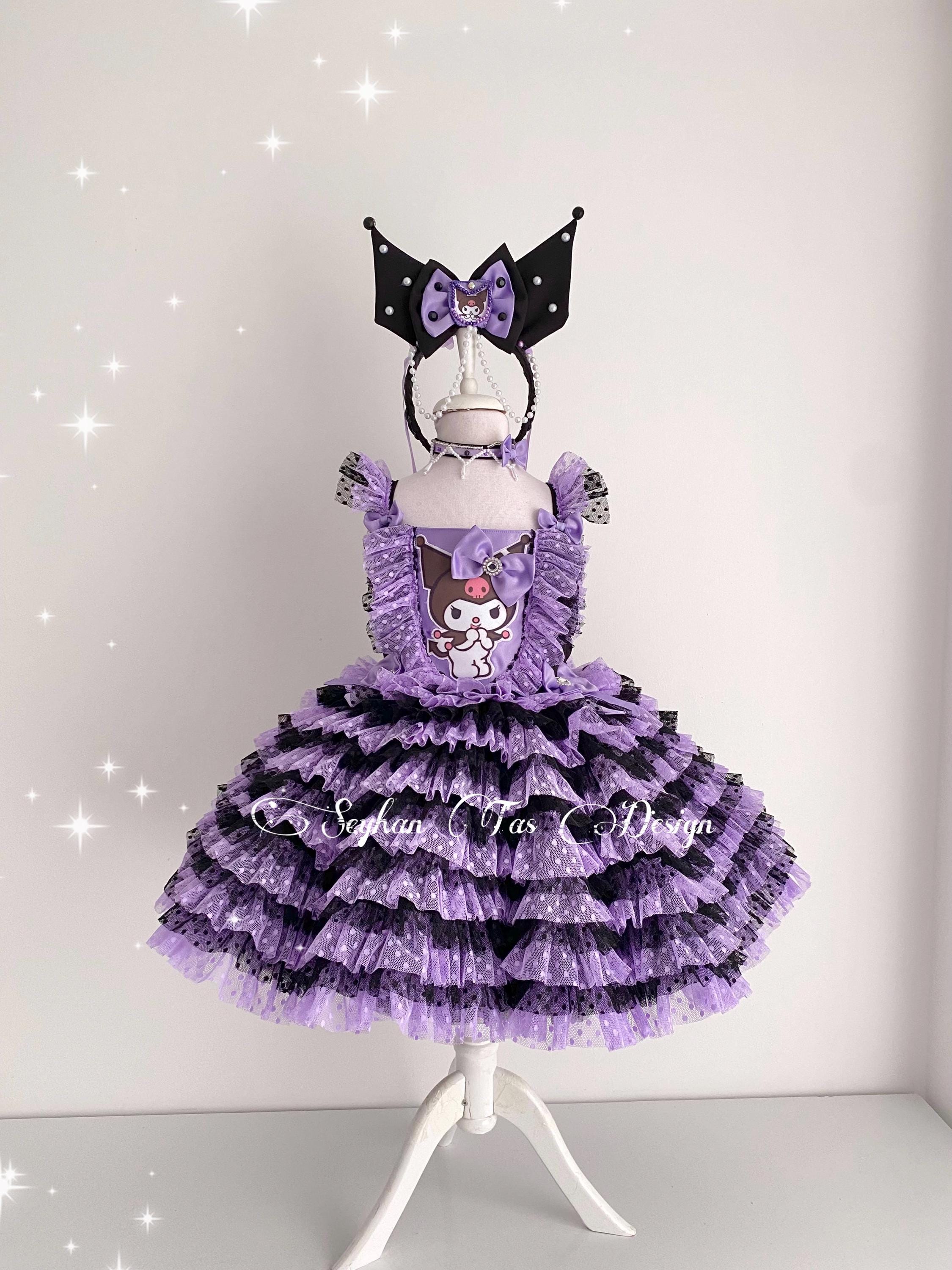 クロミちゃんのドレス(女の子用) - 紫と黒のチュール素材の可愛い服 クロミちゃんのドレス(女の子用) - 紫と黒のチュール素材の可愛い服