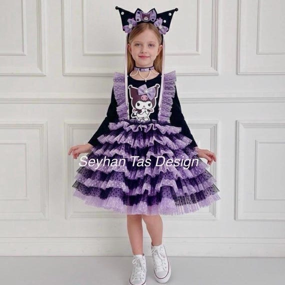 cute kuromi dress Handmade Kuromi Dress – Purple & Black Tulle, Custom Headpiece