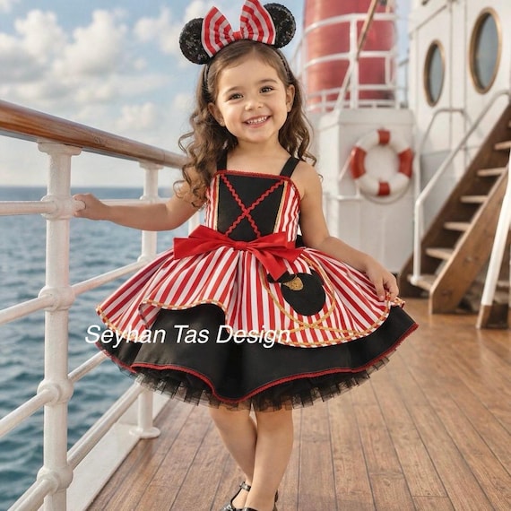 disney red pirate dress Minnie Mouse Inspired Pirate Dress for Girls, Red Black Carnival Tutu Dress,  Disney Cruise Birthday Outfit