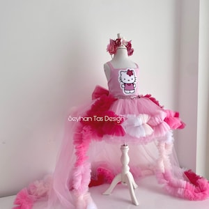 Robe d'anniversaire fille minou. Robe fille queue de cheval. Anniversaire de Hello Kitty pour tout-petits Anniversaire - Robe de soirée tutu d'anniversaire Hello Kitty