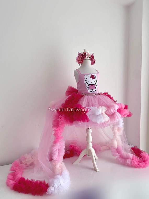 Girl's Hello Kitty Birthday Tutu Dress: Pink Tailed Party Dress - Etsy