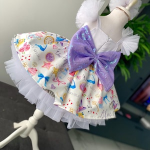 Alice in Wonderland Themed Girl’s Dress - Puffy Tulle Skirt with Bow - Party and Special Occasion Outfit, Alice in Wonderland kids costume,