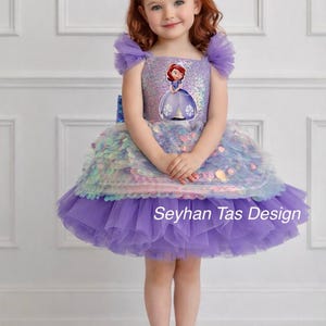 Prinsessan Sofia-inspirerad klänning lavendel paljett-tyll födelsedagsklänning för flickor