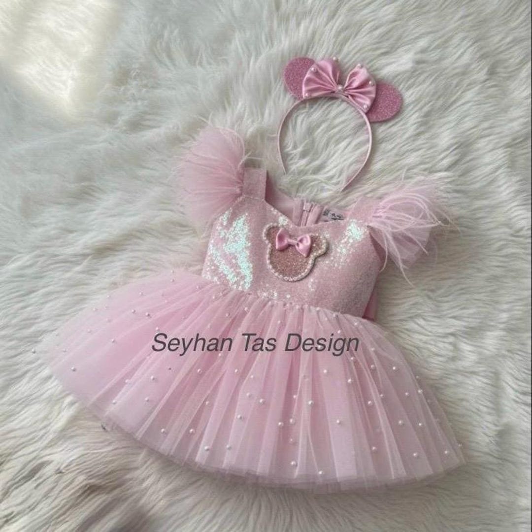 Pink Pearl Tulle Minnie Mouse Dress for Girls Birthday Party Outfit - Etsy