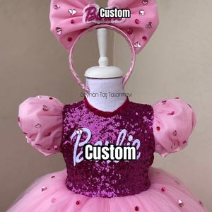 Personalized Sequin Birthday Dress: Pink Crystal Accents, Baby Girl Princess Dress