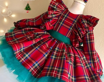 Red Plaid Christmas Baby Dress: Tutu Flannel Ball Gown