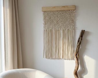 Macrame Wall Hanging, Japandi Minimalist Fiber Art, Boho Home Tapestry, Wabi Sabi Wall decor