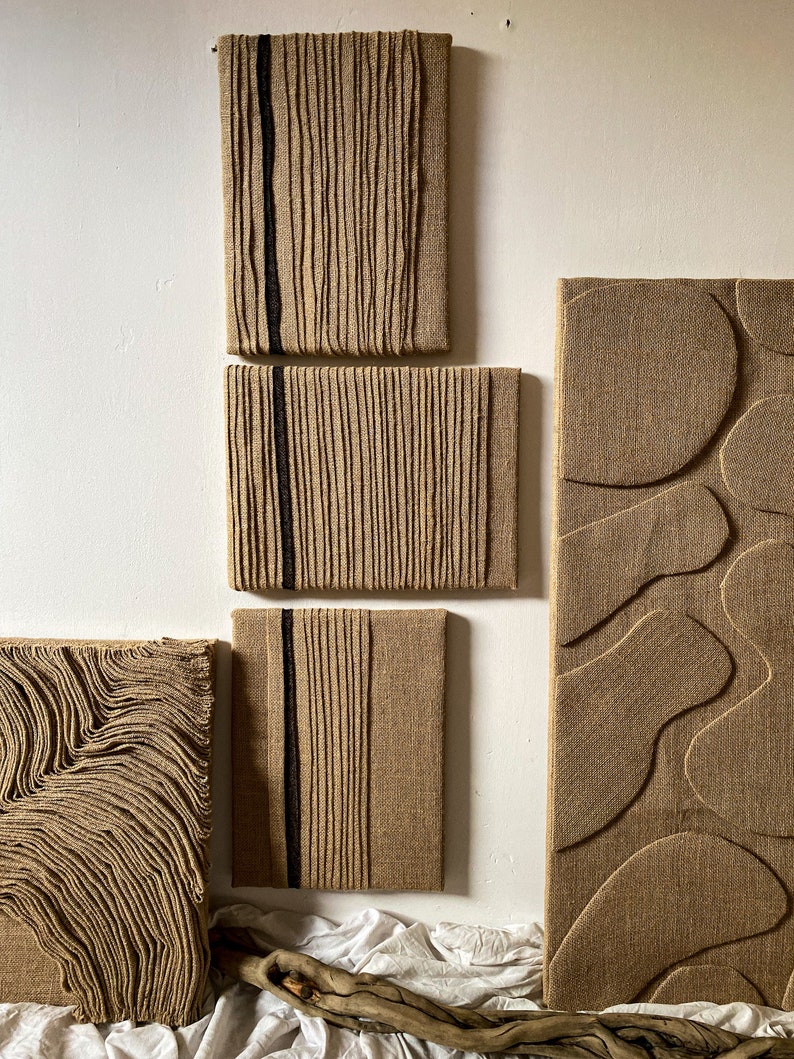 Set of 3 Jute Wabi Sabi Wall Art, Jute Minimalist Wall Art, Neutral