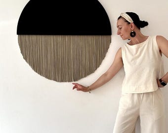Macrame Wall Hanging: Mid-Century Modern Circle Art on Wood