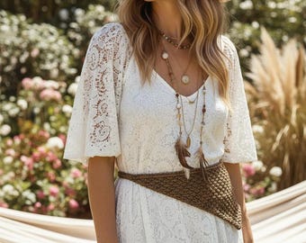 Macrame Boho Hip Scarf, Festival Waist Wrap