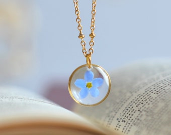 Set Collana e orecchini myosotis  non ti scordar di me resina fiori veri pressati