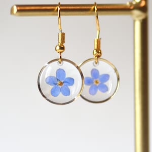 Myosotis vergeet-mij-nietje ketting en oorbellen in hars, echte geperste bloemen Orecchini