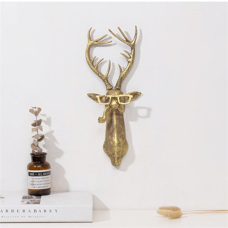 Bronze Animal Figurines, Bronze Deer Head, Background Wall Figurines