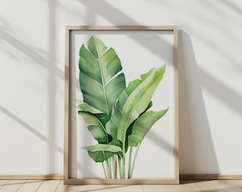 Banana Leaf Watercolor Art Print - Tropical Wall Decor - Botanical Jungle Poster - Green Leaf Art Print for Home & Office