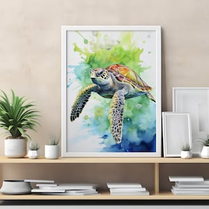 Sea Turtle Watercolor Art Print - Ocean Wall Decor, Coastal Living Room Artwork, Marine Life Gift, Beach House Decoration