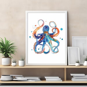 Octopus Watercolor Print, Ocean Art Decor, Marine Life Illustration, Coastal Wall Art, Nautical Painting, Sea Creature Artwork