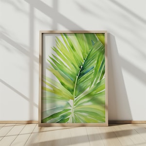 Palm Leaf Watercolor Print, Tropical Botanical Wall Art, Green Leaf Painting, Nature Decor, Jungle Home Decor, Plant Lover Gift