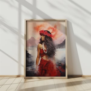 Hawaii Volcano Goddess Pele Watercolor Art Print - Hawaiian Deity Home Decor & Gift