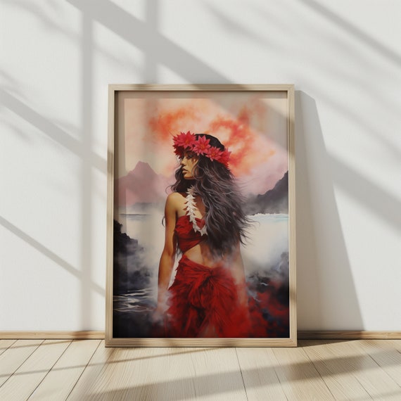 ハワイ火山の女神ペレの水彩画アートプリント - ハワイの神々の室内