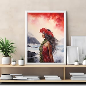 Hawaii Goddess Pele Watercolor - Hawaiian Volcano Goddess art, Unique Hawaiian Gift