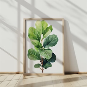 Impresión de arte de acuarela de higo de violín, decoración botánica del hogar, arte de la pared de plantas tropicales, cartel de vegetación, regalo para los amantes de las plantas