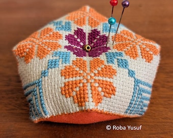 Palestinian Embroidery Pincushion - Flowers and Feathers motif