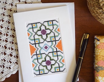 Handmade Embroidery Card – Geometric Design