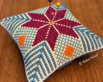 Palestinian Embroidery Pincushion - Star and Feathers tile motif