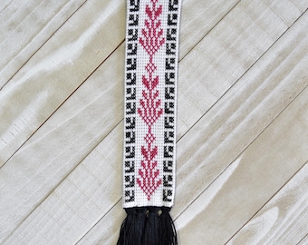 Palestinian Embroidery Bookmark - Cypress Trees and Feathers motifs
