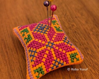 Tiny Pincushion with Palestinian Embroidery – Star Tile Motif