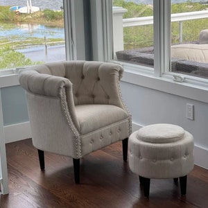 Starks tufted fabric chesterfield cheap chair and ottoman