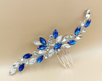 Silver and blue hair comb Navy blue hair comb Something Blue hair accessories Navy blue hair piece Blue bridal comb Bridal hair piece