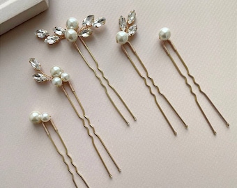 Pearl bridal hair pins set ANY COLOR | Wedding hair accessories | Minimalist hairpiece